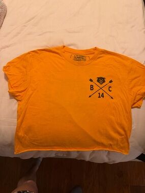 Cartel Orange Graphic Crop Tee with Bear Emblem